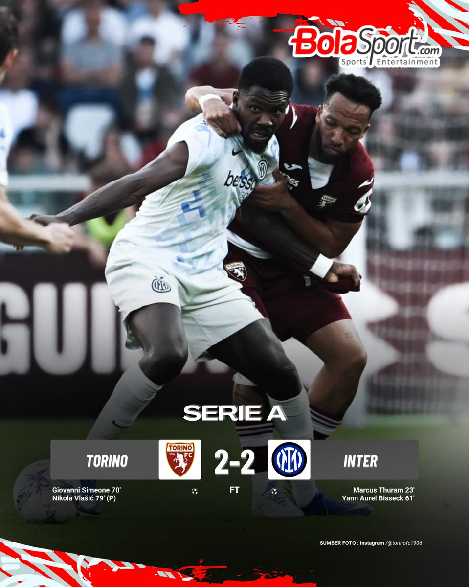 BolaSportcom's tweet image. Inter Milan Temui Hambatan 🔵⚫👀

Langkah Inter Milan menuju gelar Liga Italia menemui sedikit hambatan karena hasil minor di markas Torino pada giornata ke-34.

Padahal, Federico Dimarco dan kawan-kawan berhasil unggul 2 gol lebih dulu.

#SerieA #Scudetto