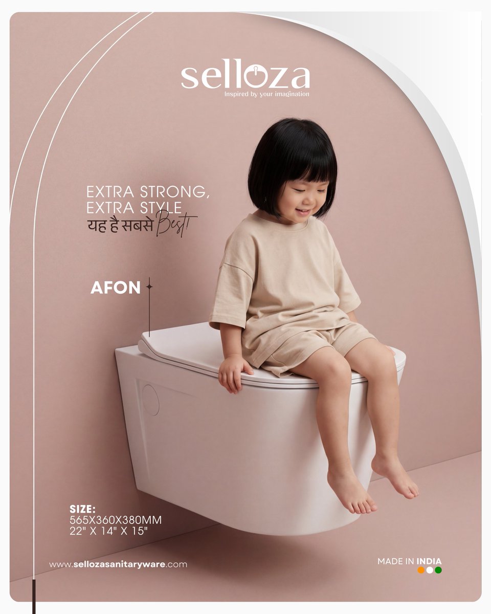 SellozaLLP's tweet image. Extra Strong, Extra Style! ✨ The AFON Wall Hung Closet by Selloza brings unshakeable durability and sleek floating design to your modern bathroom.
​Family-safe, heavy-duty, and backed by a 10-year guarantee on our ceramic body! Proudly #MadeInIndia for the world. 🇮🇳🌍