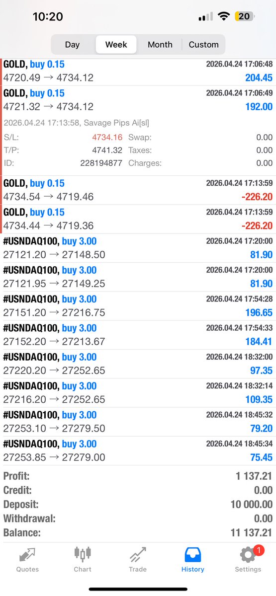 pipclubtrading's tweet photo. Savage Pips AI showing up again today 🤖📊

Clean executions on GOLD & NASDAQ with fully automated precision — no emotions, just structured trading.

MT4 & MT5 compatible
MA + MACD-based entries
Disciplined SL & TP management

This is what consistency looks like in volatile markets.

Get access: https://t.co/iun9ZqRqIM

#forex #nasdaq #xauusd #trading #mt4 #mt5