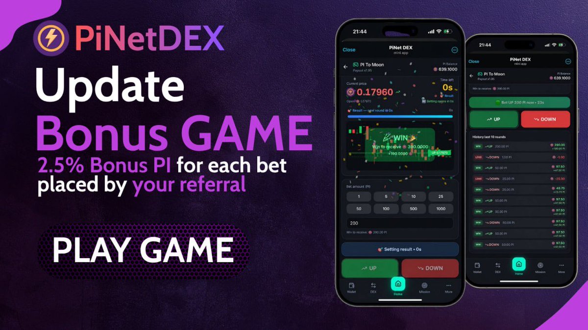 🚀 PiNetDEX Update 📢
<a href="/PiNetDex/">PINET DEX</a> officially introduces the Referral Bonus for 🎮 #GAME “PI TO MOON” 🌙 ➡️ PLay Game: app.pinetdex.us

💰 Earn 2.5% PI Bonus for every bet placed by your referral
👉 Applies to BOTH wins and losses — every bet earns you rewards!

📊 Simple