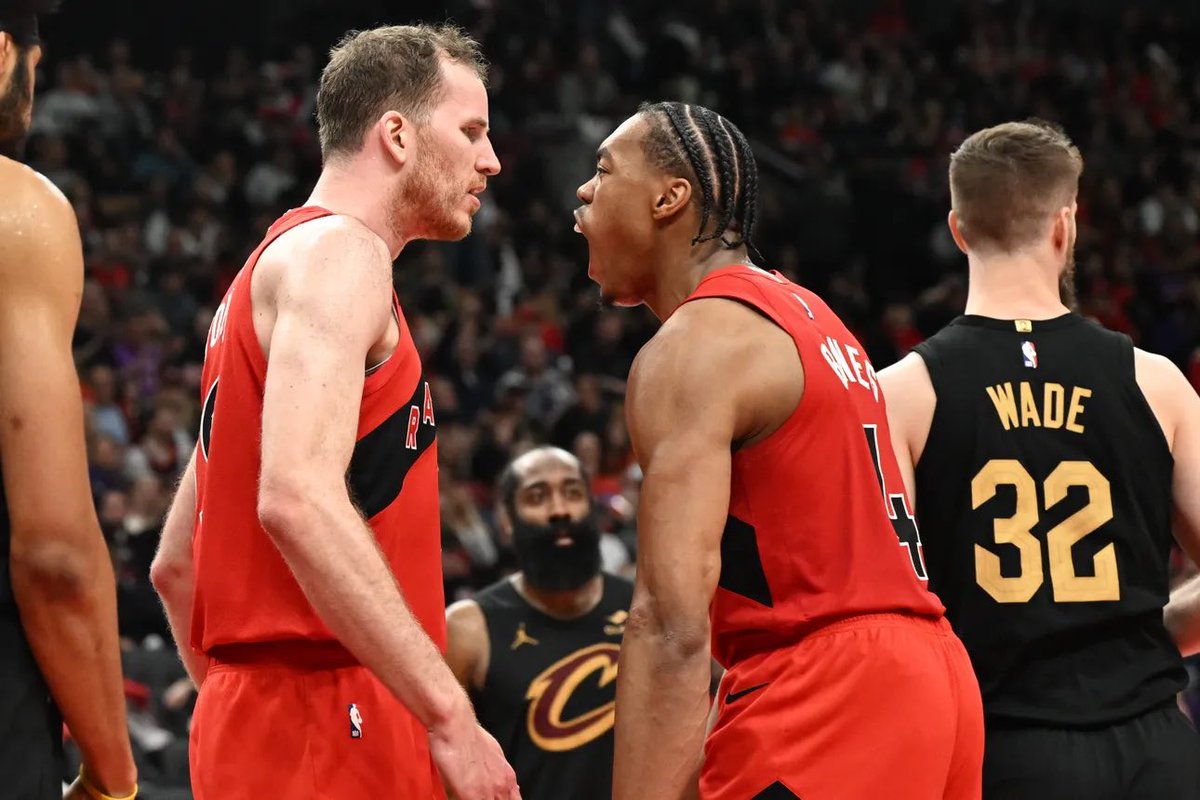 chas_post23's tweet image. The #Raptors took down the #Cavaliers 93-89 in Game 4 to tie the first round series with a thrilling comeback win! 📊

Scottie Barnes: 23 points, 9 rebounds, 6 assists
Brandon Ingram: 23 points, 6 rebounds
R.J. Barrett: 18 points, 8 rebounds
Collin Murray-Boyles: 15 points, 10