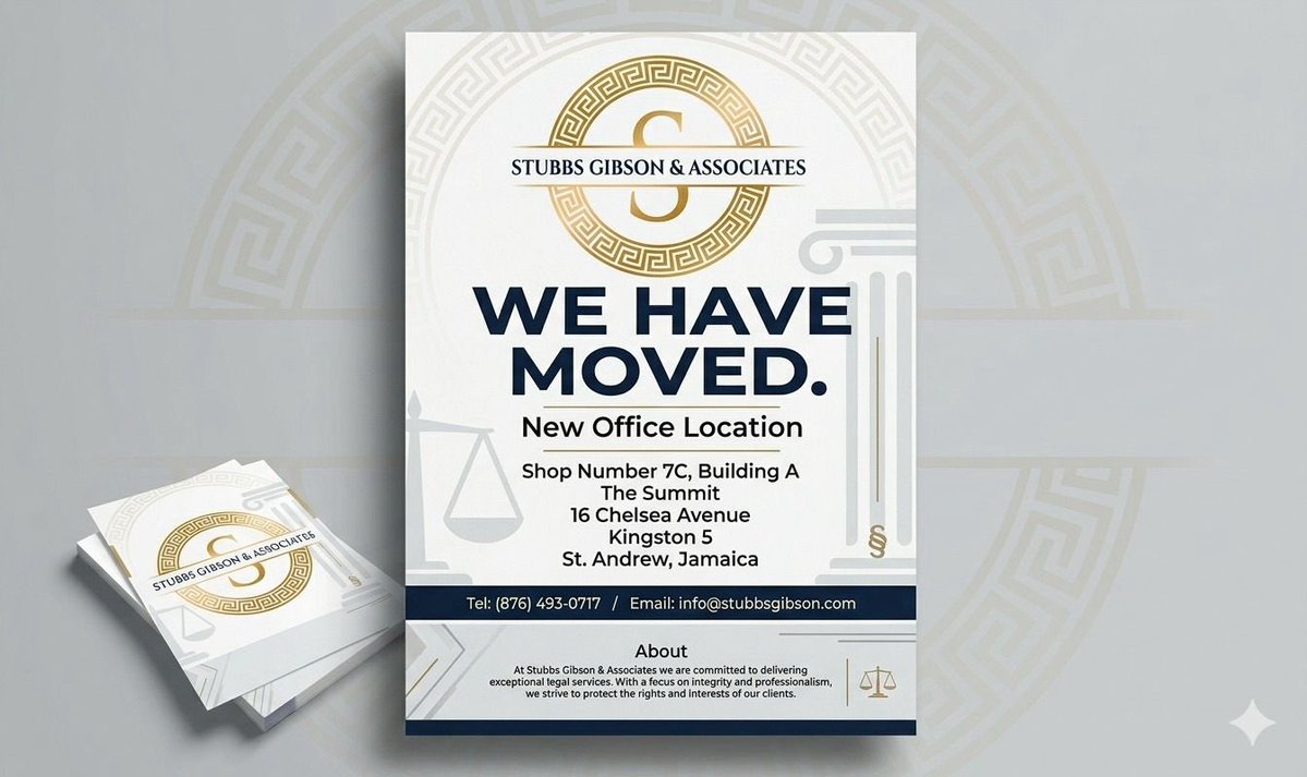stu28719's tweet image. 📍 We’ve got some exciting news!

Stubbs Gibson &amp;amp; Associates has officially moved to a new location and we can’t wait to welcome you there! 🎉

Same trusted service, in a fresh new space.

#WeHaveMoved #NewOffice #KingstonJamaica #LegalServices #StubbsGibson