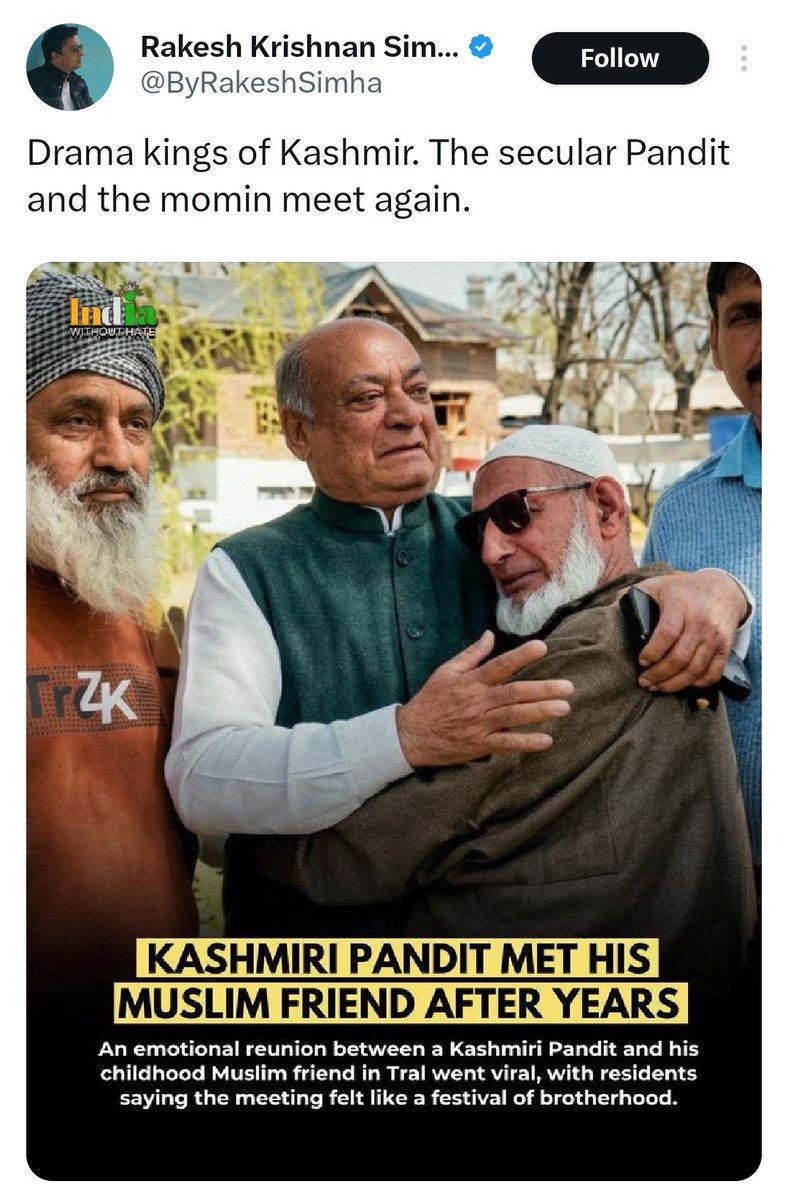 RohitInExile's tweet photo. We dont know who this person is &amp; he has never been seen in our community meets. Yet, the full community is being targeted as we are Brahmins.

Such images are pushed to provoke anger against Genocide Victims. The same Jihadi playbook, now echoed by self proclaimed RW. Shame. https://t.co/LVkvOA6hly