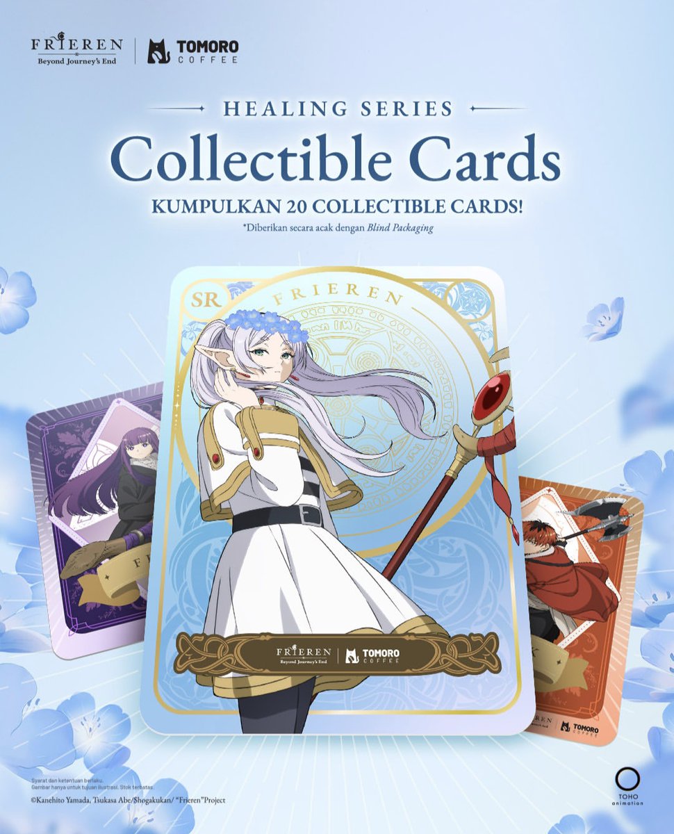 TomoroCoffee_ID's tweet photo. Dapatkan 1 kartu spesial setiap pembelian Healing Series! Ada 4 rarity kartu untuk dikumpulkan:
Common, Special Rare, Ultra Rare, hingga Hyper Rare terlangka! 

Tersedia mulai 29 APRIL 2026 di seluruh store TOMORO COFFEE

#FrierenWithTOMORO
#TOMOROHealingJourney
#TOMOROCOFFEE https://t.co/iJO3piBT46