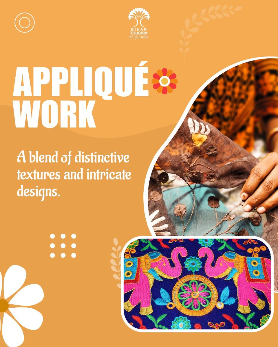 TourismBiharGov's tweet photo. Khatwa is the traditional, GI-tagged appliqué work of Bihar that involves cutting colorful fabric pieces and intricately stitching them onto a base fabric to form complex patterns.
#Khatwa #BiharHandicraft #GItagged #AppliqueWork #HandmadeIndia #BiharArt #TraditionalCraft #MakeInIndia #VocalForLocal #IndianTextiles #CraftHeritage #IncredibleIndia
@tourismgoi @incredibleindia @nildeoreIAS @ArunshankarP