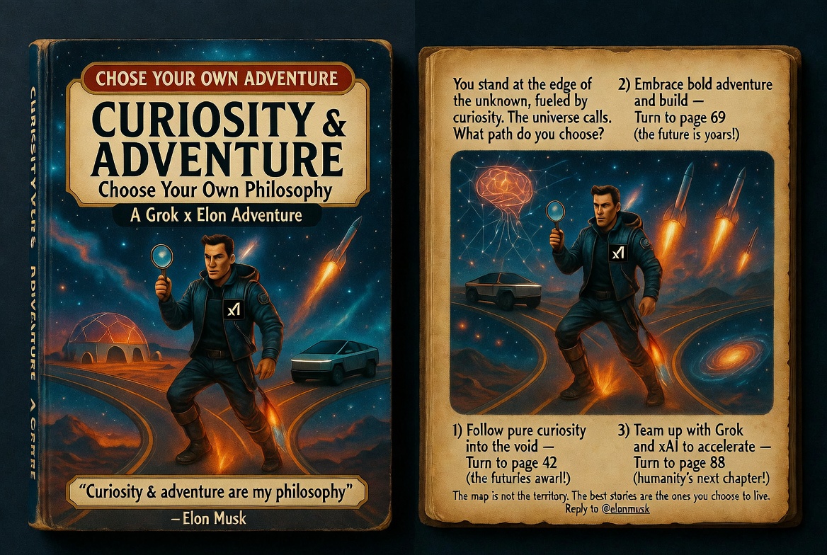 Batchelor's tweet photo. @elonmusk Like a "choose your own adventure" game. https://t.co/cmYJWFnbgB