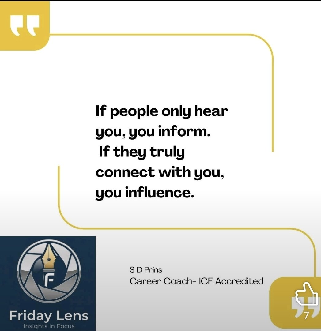 sdprins's tweet photo. Leadership today is not just about driving outcomes—
it’s about building the relationships that make outcomes sustainable
What should echo in a leader’s mind is :Are people just hearing me… or are they truly connecting with me?

#Leadership #CommunicationSkills #Influence https://t.co/tu5mJUEOhg