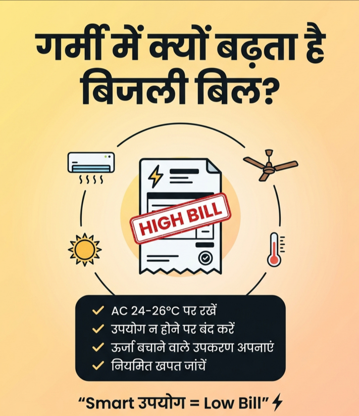 Puvvnl_Mirzapur's tweet image. गर्मी के मौसम में बढ़ते बिजली बिल से बचाव हेतु सुझाव 👇
✔️ AC 24–26°C पर रखें
✔️ अनावश्यक उपकरण बंद करें
✔️ ऊर्जा कुशल उपकरण अपनाएं
स्मार्ट उपभोग से ही बचत संभव है।
#ConsumerAwareness
@CMOfficeUP

 @aksharmaBharat
 @ChairmanUppcl
 @mduppcl
 @MD_PuVVNL
 @UPPCLLKO
 @PuVVNLHQ