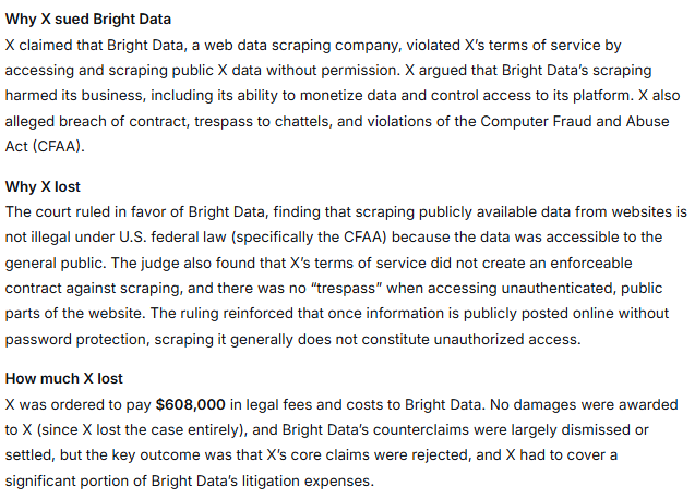 taraisredacted's tweet photo. Something I just learned: Elon Musk sued the Israeli tech company that @FOAntisemitism uses as an AI monitoring tool. He lost and was ordered to pay them $608,000.00. I did not know this when I published the below information.

The tech company is called Bright Data. They’ve been a part of “Irontruth”, a campaign that supports the occupation and its genocidal goals

For FOAntisemitism and similar “campaigns”, Bright Data's services are used to monitor or scrape "antisemitic" data and/or the data of the people who post it. FWIW in a late 2023 report FOA's "most prevalent antisemitic hashtags" were ‘IsraeliCrimes’. ‘GenocideinGaza’, ‘ApartheidIsrael’, ‘IsraelTerroristState’, ‘IsraeliISIS’ and ‘F*ckIsrael’. ((SMH)) Bright Data also sells their services to others outside of these activities

Part of Bright Data’s activities also involves scraping X, which is why the lawsuit happened. Bright Data keeps and also sells the data it scrapes (to orgs like FOAntisemitism), and they also sell scraping software to clients and operate a network allowing clients to route their scraping traffic through proxy servers to avoid detection

Meta also sued them and lost.