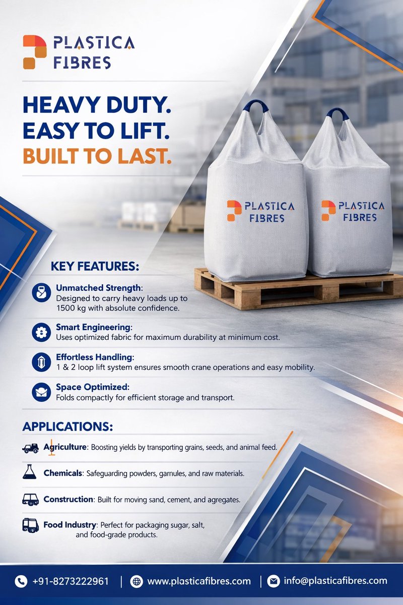 vashankur's tweet image. Plastica Fibres — Engineered for Strength, Trusted Worldwide.  
From agriculture to construction.

🔗 Learn more: plasticafibres.com  

#IndustrialSolutions #GlobalTrade #SmartEngineering #PlasticaFibres #FIBC #Jumbobags #BigBags #HeavyDutyBags #SmartStorage
#HeavyDuty