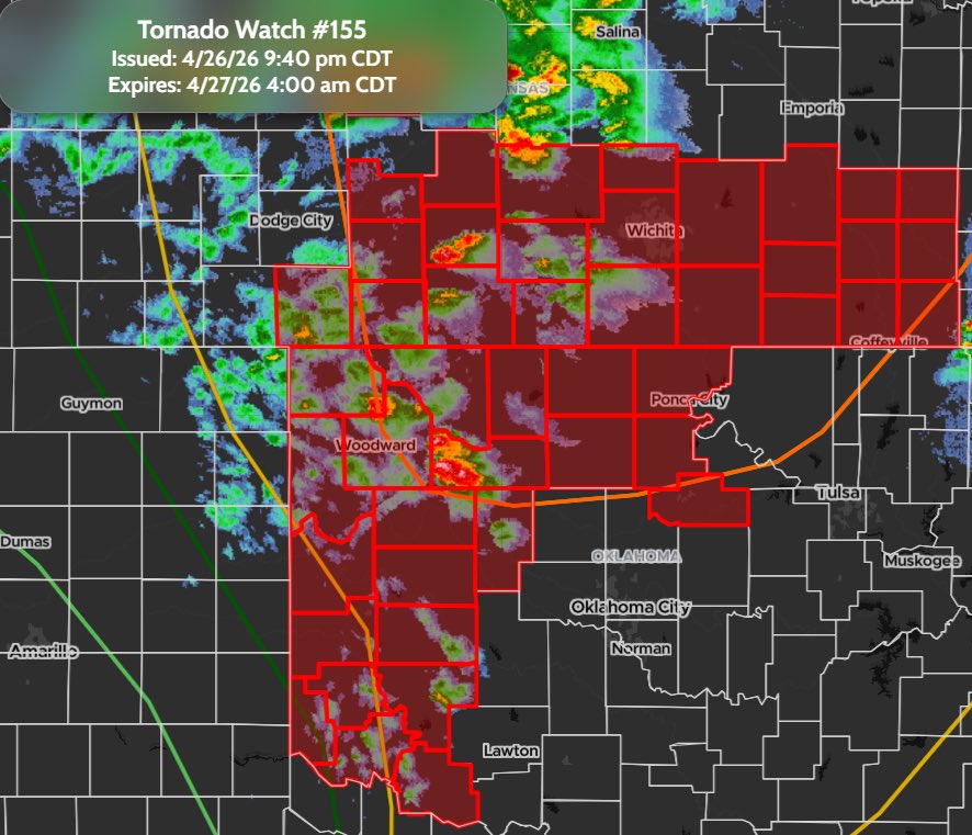 StormTrackingHQ's tweet image. #TornadoWatch 0155 has been issued for parts of #Oklahoma and #Kansas until 4:00 am CDT #wxtwitter #wxX #wx #severewx #severe #severeweather #EnhancedRisk #Tornado #TornadoAlley #kswx #KSwx #okwx #OKwx #Wichita #Hutchinson #IndependenceKS #Stillwater #PoncaCity #Woodward #Enid