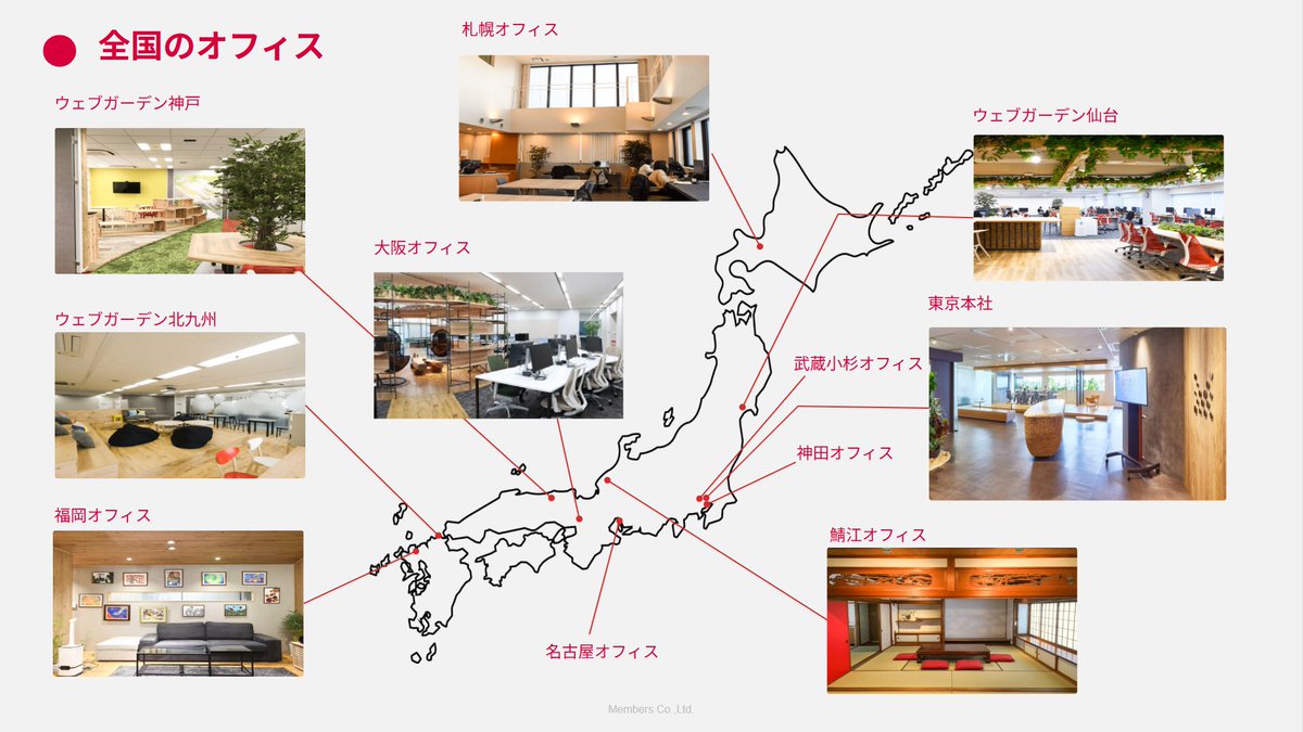 Mem_career's tweet photo. #メンバーズ の会社説明資料をチラ見せ！
今回はメンバーズの全国のオフィスについて🗾
北海道・札幌から九州・福岡オフィスまで、
日本全国に11箇所の拠点があります👌
どのオフィスもこだわりのインテリアで、
落ち着いた環境で仕事ができます🤓👍
資料全体を見たい方はこちらで！
https://t.co/CZfMgPbbzi