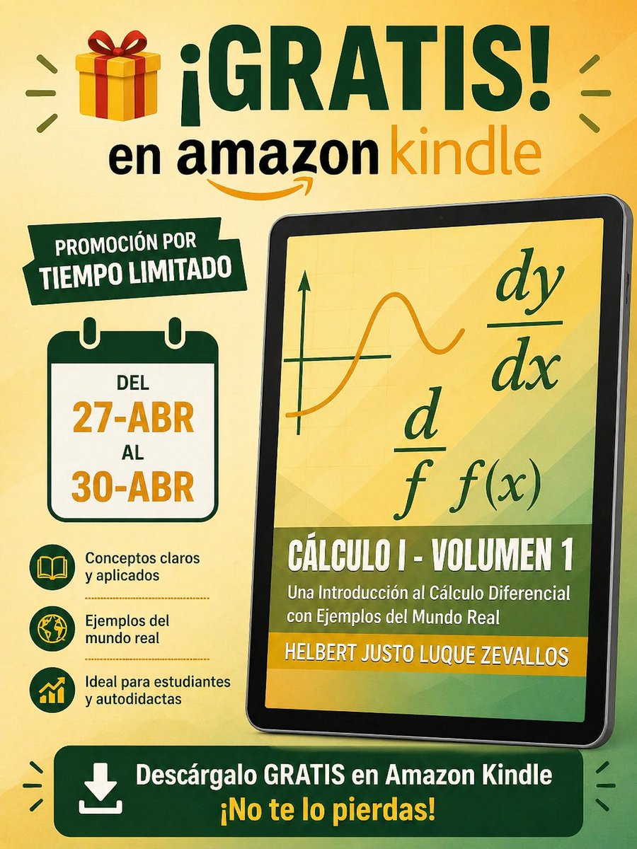 helbert35194331's tweet image. 📚 GRATIS 4 días en Kindle Cálculo I Vol.1: Cálculo Diferencial 🇪🇸 Funciones · Derivadas · Optimización · Física aplicada 27–30 abril 
👇 amazon.com/dp/B0F95WY49K?…

#calculo #matematicas #librosgratis #fisica