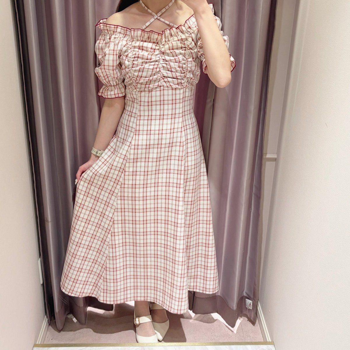 anmille ネッククロスチェックフレアワンピース red shop staff coordinate♡ 本日は新宿店よりご紹介致します🫧 #ネック