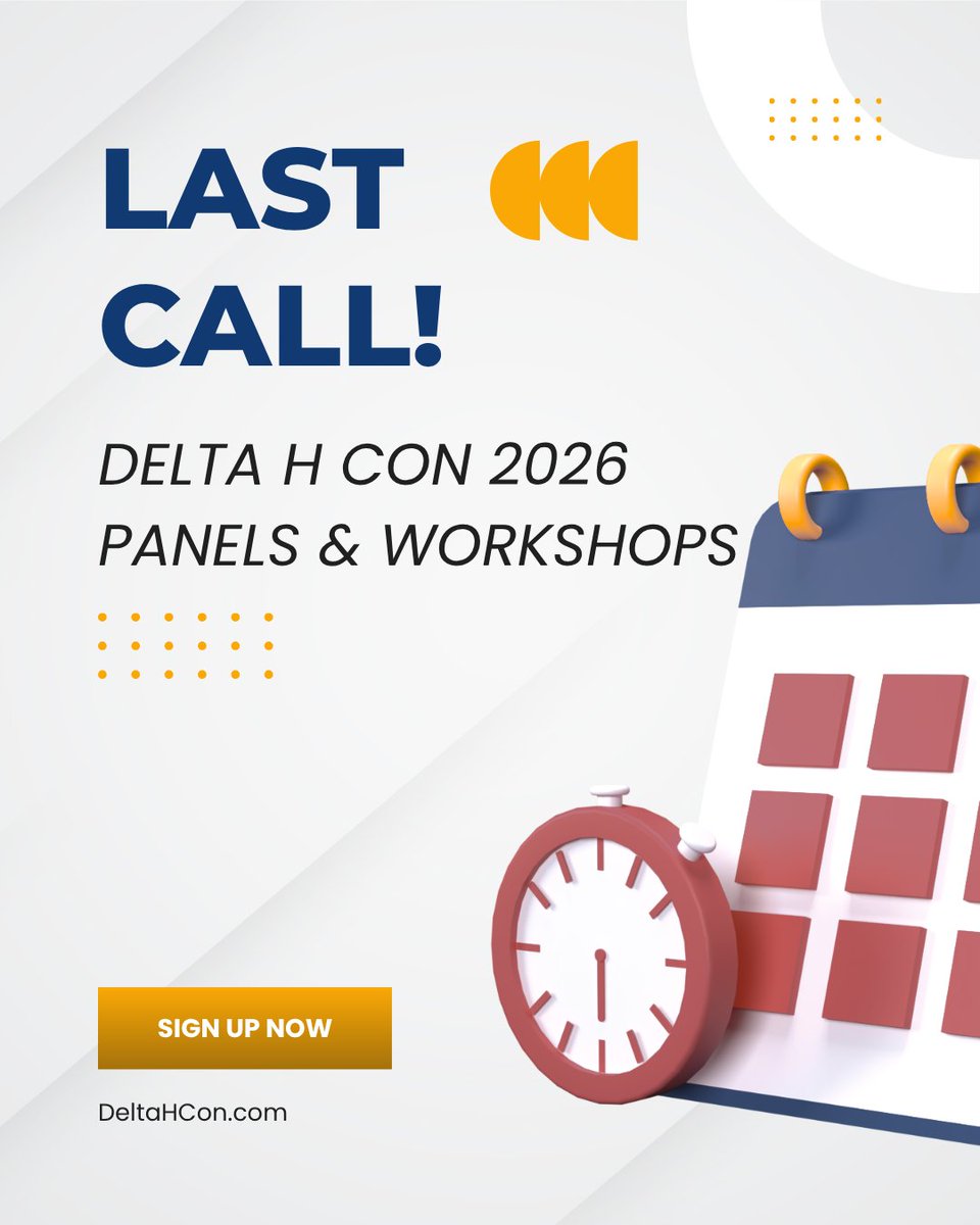 Have an idea you want to run at Delta H Con 2026?Panel approvals begin in 2 wks. If you have been thinking about a panel, this is your sign submit now.
Submit your event @ DeltaHCon.com
Submit your panel or workshop today! #animeconvention #DeltaHCon2026 #Callforpanels