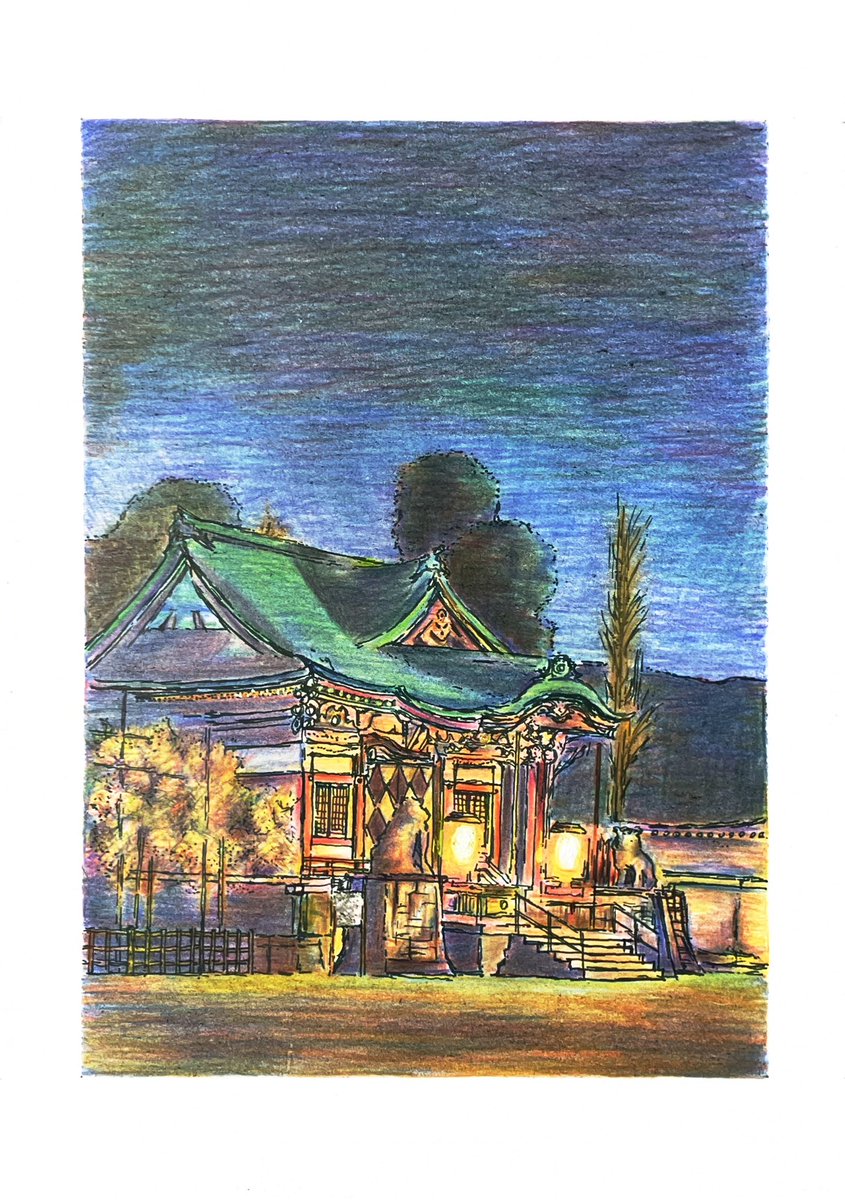 風景画 絵画 色鉛筆 風景画 #サインペン #色鉛筆 #過去絵