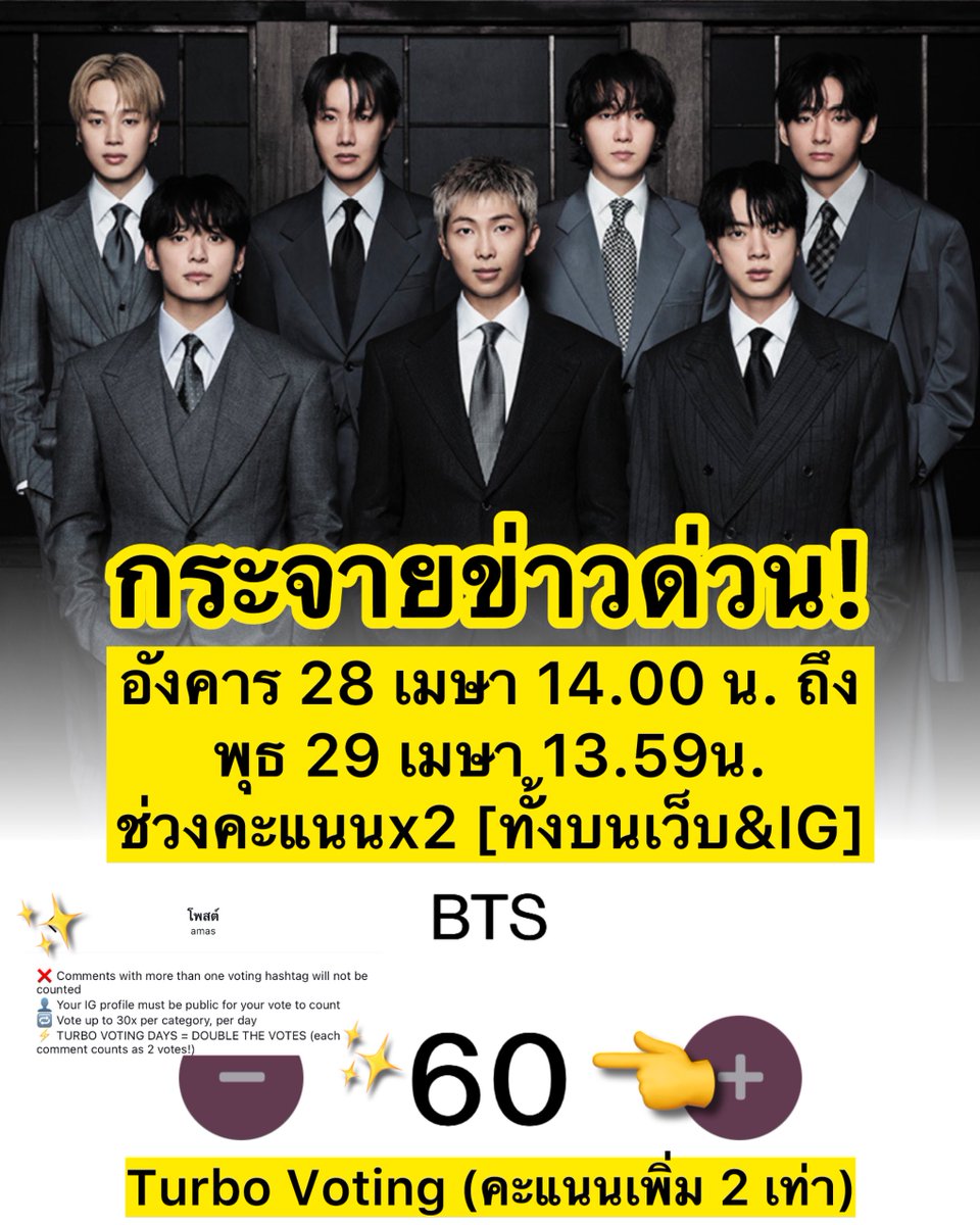 อย่าลืม ⚡ Turbo Voting (คะแนนเพิ่ม 2 เท่า)
อย่าลืม ⚡ Turbo Voting (คะแนนเพิ่ม 2 เท่า)
ทั้งบนเว็บและไอจี เตรียมเมลให้เยอะที่สุด!

⚠️รอบที่ 2 : อังคารที่ 28 เม.ย. เวลา 14:00 น. 
ถึง พุธที่ 29 เม.ย. เวลา 13:59 น.

#อาร์มี่ชวนโหวต