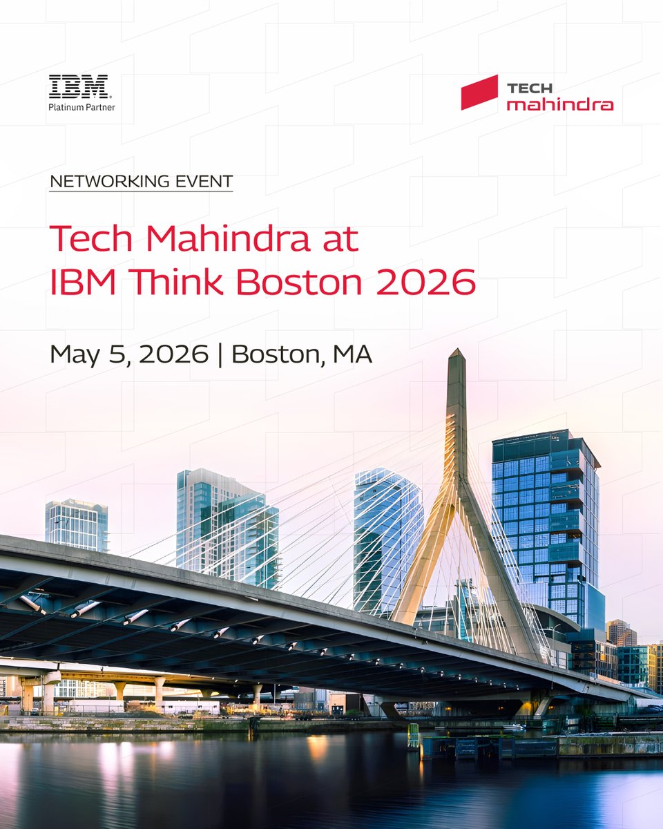 tech_mahindra's tweet image. Great conversations. Fresh perspectives. Real connections.

@tech_mahindra is hosting an exclusive networking evening at IBM Think Boston 2026, bringing customers and industry leaders together to share insights on #AI, #innovation, and what it takes to drive meaningful enterprise