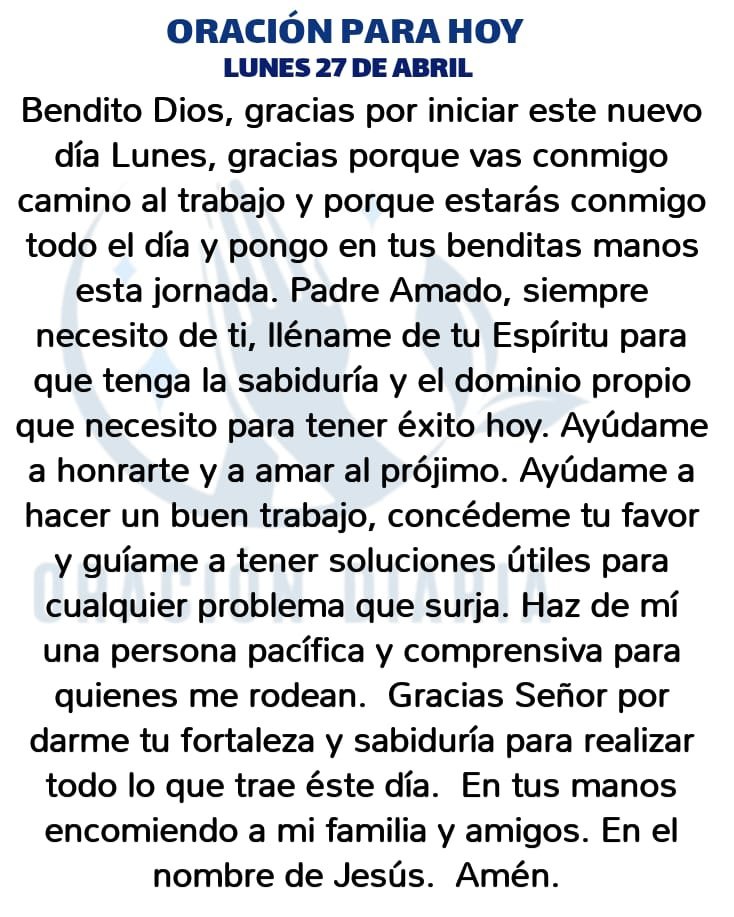 Oración Diaria para hoy Lunes 27 de Abril de 2026