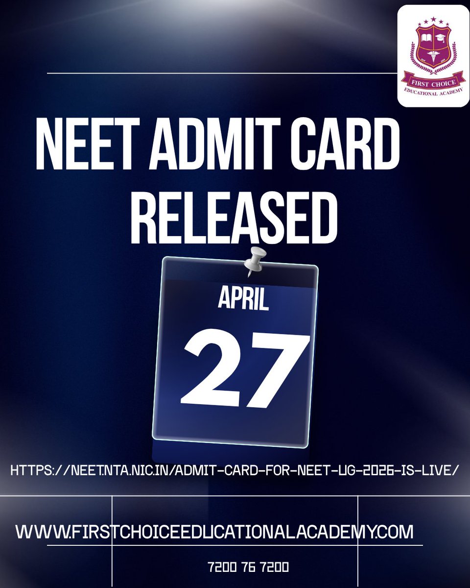 FirstChoiceMdu's tweet image. நீட் அட்மிட் கார்டு வெளியிடப்பட்டது லிங்க் முதல் கமெண்டில்.

whatsapp.com/channel/0029Vb…

#FirstChoice #firstchoiceeducationalacademy 
#StudyAbroad #MbbsAdmission #LLB #engineering #fmgepreparation #futuredoctor #mbbs #LawEducation #mbbsinbangladesh  #mbbsindia #NEXTExam #NMCApproved