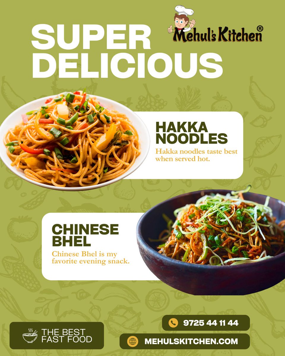 mehulskitchen's tweet photo. SUPER DELICIOUS

· HAKKA NOODLES
Hakka noodles taste best when served hot.
· CHINESE BHEL
Chinese Bhel is my favorite evening snack.

Visit us or order online now
https://t.co/zRjQKnVx8C

#mehulskitchen #mehulskitchenrajkot #chinesebhel #hakkanoodles #famouschinesebhel https://t.co/WeyHLQFbXl