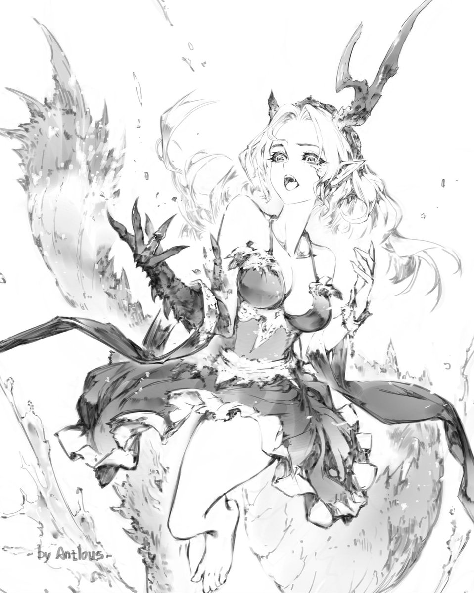antilous's tweet photo. ●魔女日常 19●-Line Art
「停不下來了…」
（躍過龍門之後）
--------------------
整個系列畫到目前，我最喜歡的一個角色^^
所以忍不住來了臺座版
#digitalart #digital2d https://t.co/bcE3oEaILy