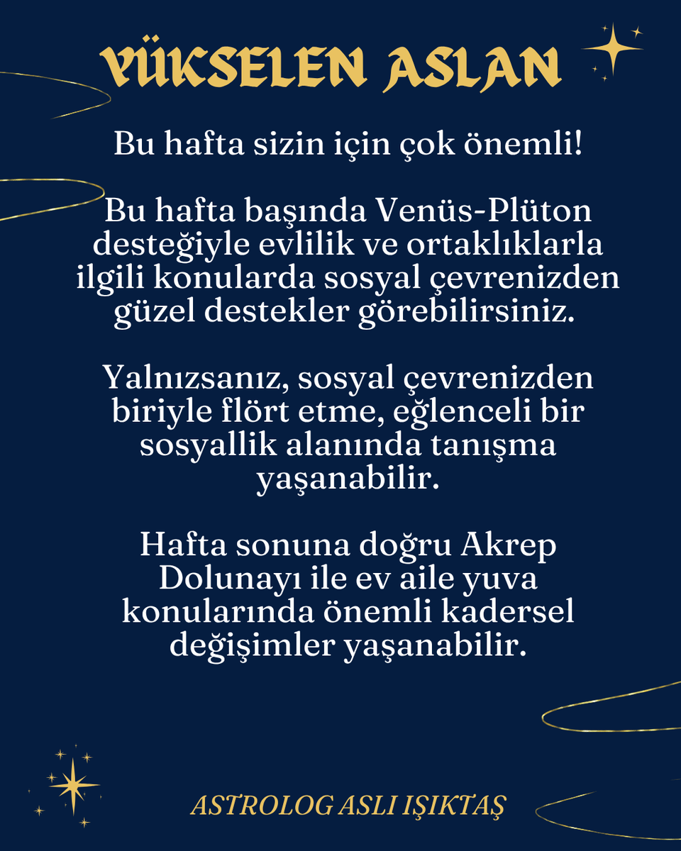asliisiktas's tweet image. 27 NİSAN - 3 MAYIS HAFTASI
YÜKSELEN BURÇLARA ETKİSİ

YÜKSELEN ASLAN 

#astroloji #burçlar #aslan #aslanburcu #yükselenaslan