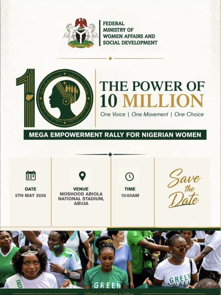HajarZmfr's tweet image. Follow this account 👇

@Powerof10M 

to get updates on the forthcoming  Mega Empowerment  Rally For Nigerian Women... tagged 

"The Power of 10 Million".  

#OneVoice
#OneMovement
#OneChoice