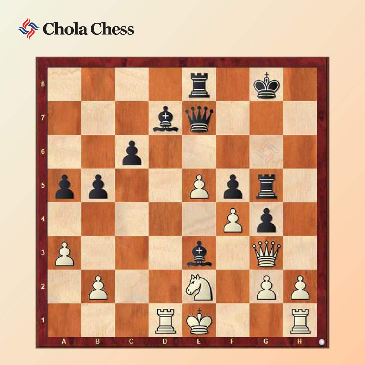 CholaChess's tweet photo. Puzzle #44 - A critical situation: Which piece should White
capture here?
Can you spot the winning sequence? π€
Drop your answer below π
#CholaChess #CSRInitiative #Cholamandalam #FutureGrandmaster
#MakeEveryCount #Limitless #ChessIndia https://t.co/hgzVL49je6