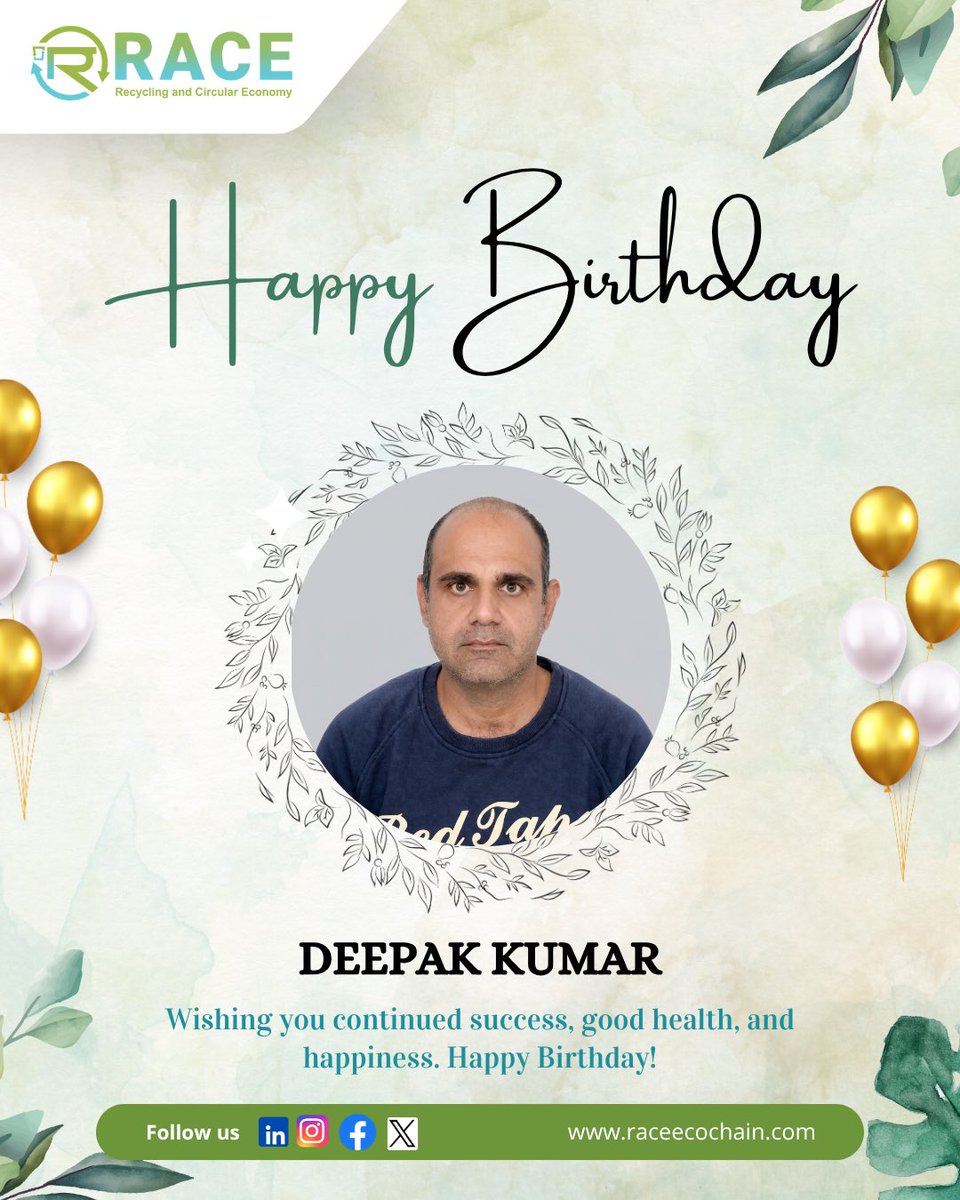 Raceecochainltd's tweet image. Celebrating the person who turns vision into impact 🌱✨
Happy Birthday, Deepak Kumar!
Wishing you continued success, good health, and endless happiness ahead.
#HappyBirthday #TeamCelebration #Leadership #Inspiration #RaceEcoChain #CircularEconomy #Gratitude