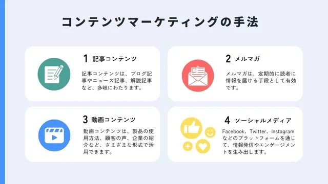 shapewin's tweet photo. コンテンツマーケティング重要４手法📝

自社の魅力を届けるためには、ただ情報を発信するだけでなく、ターゲットに合わせて最適な手法を選ぶ戦略が不可欠です。

それぞれの役割を簡単にまとめました👇
📝記事コンテンツ
ブログやWeb記事。詳細な情報をストックし、検索流入に強い

✉️メルマガ
既存顧客や見込み客へ直接届け、定期的な接点を作るのに最適

🎥動画コンテンツ
視覚的に分かりやすく伝え、短い時間で多くの情報を共有可能

📱ソーシャルメディア
SNSを通じた情報の拡散や、ユーザーとの双方向のコミュニケーションに活用

「とりあえず全部やる」のではなく、ターゲットの状況に合わせてこれらの手法を戦略的に組み合わせることが、ユーザーの心を動かす鍵となります🔑