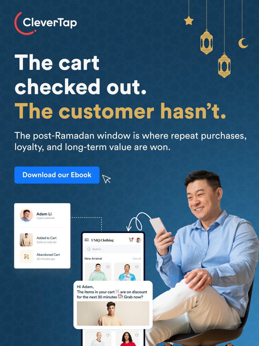 CleverTap's tweet image. Eid did the matchmaking  💫
Now it’s on you to make it a long-term relationship 🤝

Build it right with our post-Ramadan Ebook: bit.ly/4vRWUkT

#CleverTap #Ramadan #Growth #Retention #CaseStudy #CustomerEngagement #CustomerExperience
