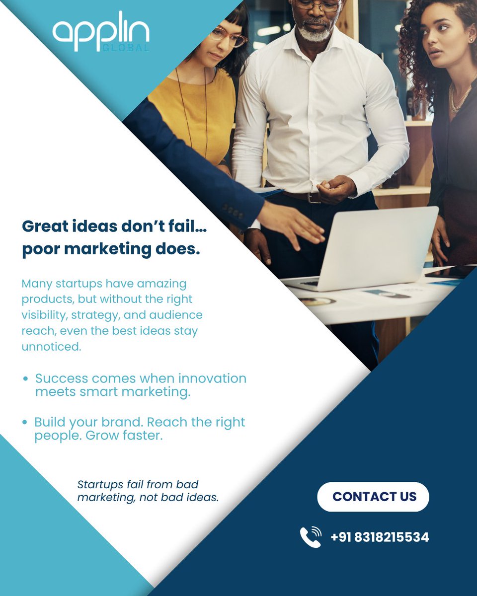ApplinGlobal's tweet photo. 🚀 Great ideas don’t fail… poor marketing does.

Many startups have amazing products, but without the right visibility, strategy, and audience reach, even the best ideas stay unnoticed. 📉

#BusinessGrowth #MarketingStrategy #Applinglobal #Entrepreneurship https://t.co/OlE6muE22W