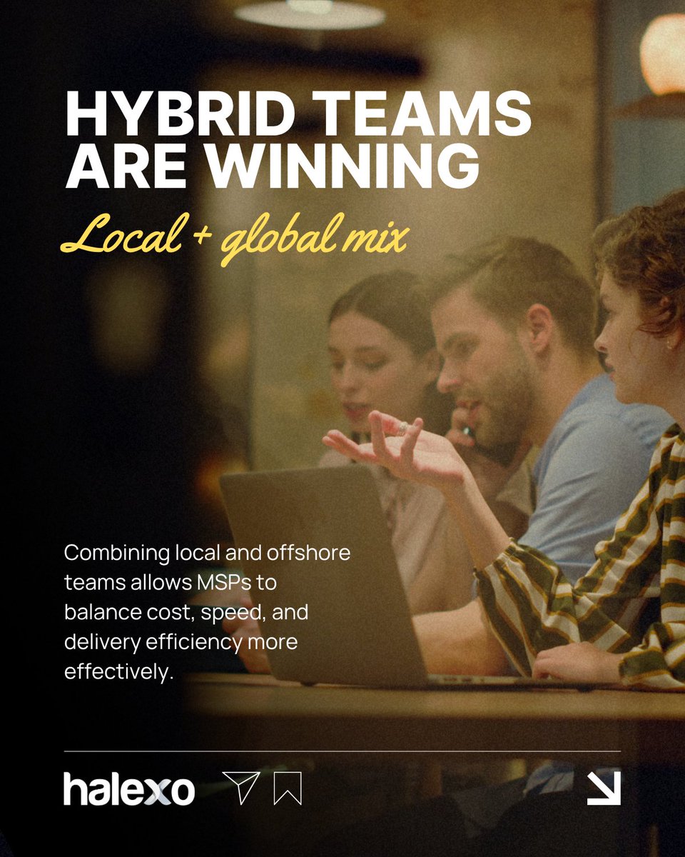 HalexoLtd's tweet image. Hybrid teams are winning 🌍

Local + global mix

Better cost 📊
Faster hiring ⚡
Flexible delivery 🔗

Helps MSPs scale 📈

Local-only loses edge

HALEXO POV:
Hybrid is the new standard

▸ Swipe 

#HybridWork #MSP #GlobalTalent #Scaling