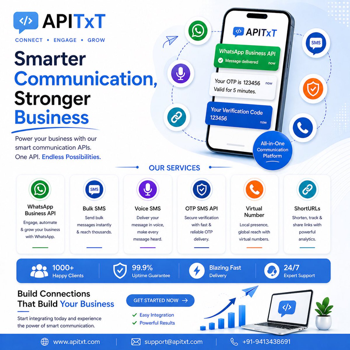 apitxt's tweet image. Power your business with one smart platform 💬
WhatsApp API, Bulk SMS, OTP, Voice &amp;amp; ShortURLs — all in one place.
Grow faster. Connect smarter.

🌐 apitxt.com

#WhatsAppAPI #BulkSMS #BusinessCommunication #APITxT #DigitalGrowth