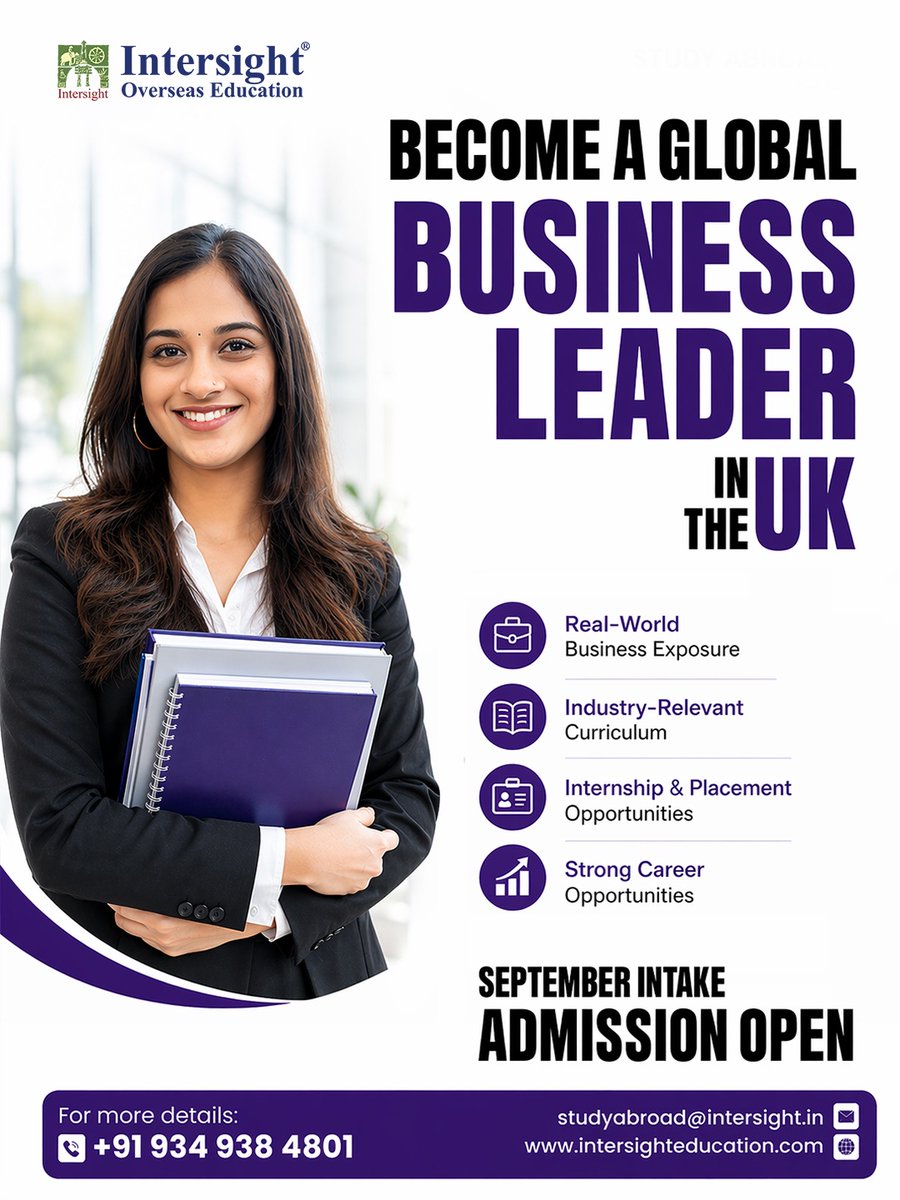 Intersightedu's tweet image. 𝐁𝐞𝐜𝐨𝐦𝐞 𝐚 𝐠𝐥𝐨𝐛𝐚𝐥 𝐛𝐮𝐬𝐢𝐧𝐞𝐬𝐬 𝐥𝐞𝐚𝐝𝐞𝐫 ✨

Study in the UK and gain real-world exposure, industry-relevant skills, and career opportunities that set you apart.

🎓September Intake Now Open
Your international career starts here.

📞+91 934 938 4801

#StudyInUK