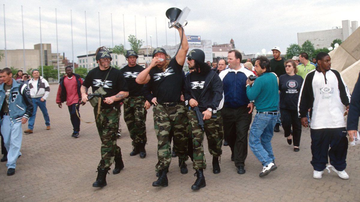 WWFWrestling1's tweet image. On this day in 1998: D-Generation X invade WCW Monday Nitro! 🪖📢 #WWF #WWERaw #WCW #RoadDogg #BillyGunn #XPac #Chyna #TripleH