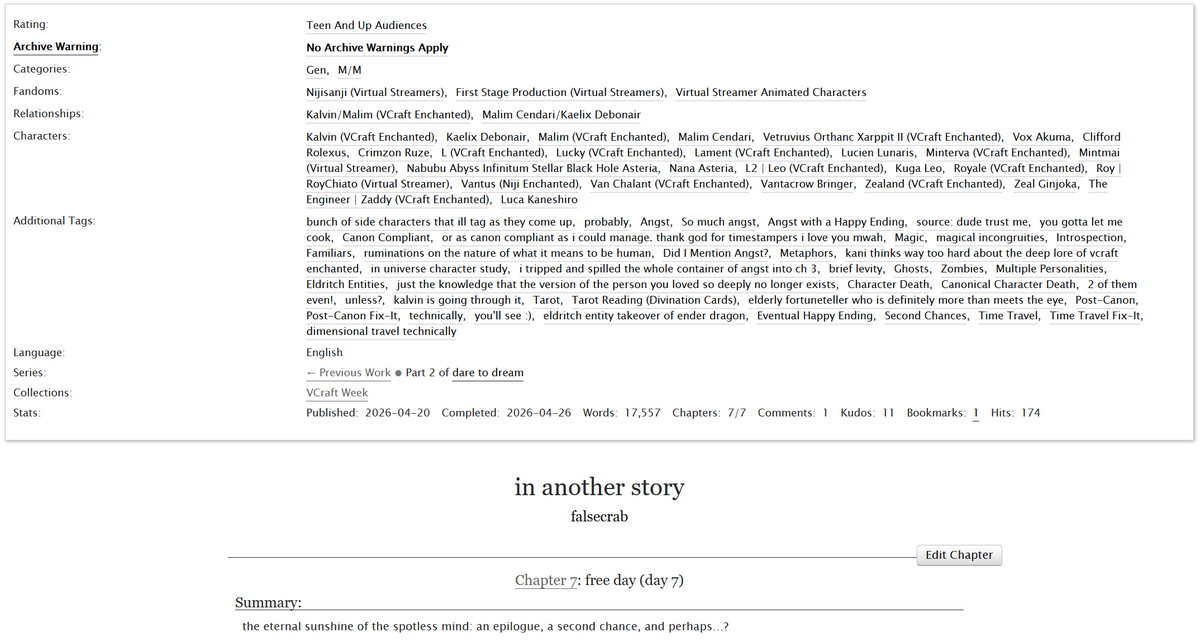kanigazer's tweet photo. in another story ch. 7 | #VCraftWeek | day 7: free day 

an end to this kalvin's story... and the start of another? 

🔗⬇️ @vceweek https://t.co/3xBgSH4t9R