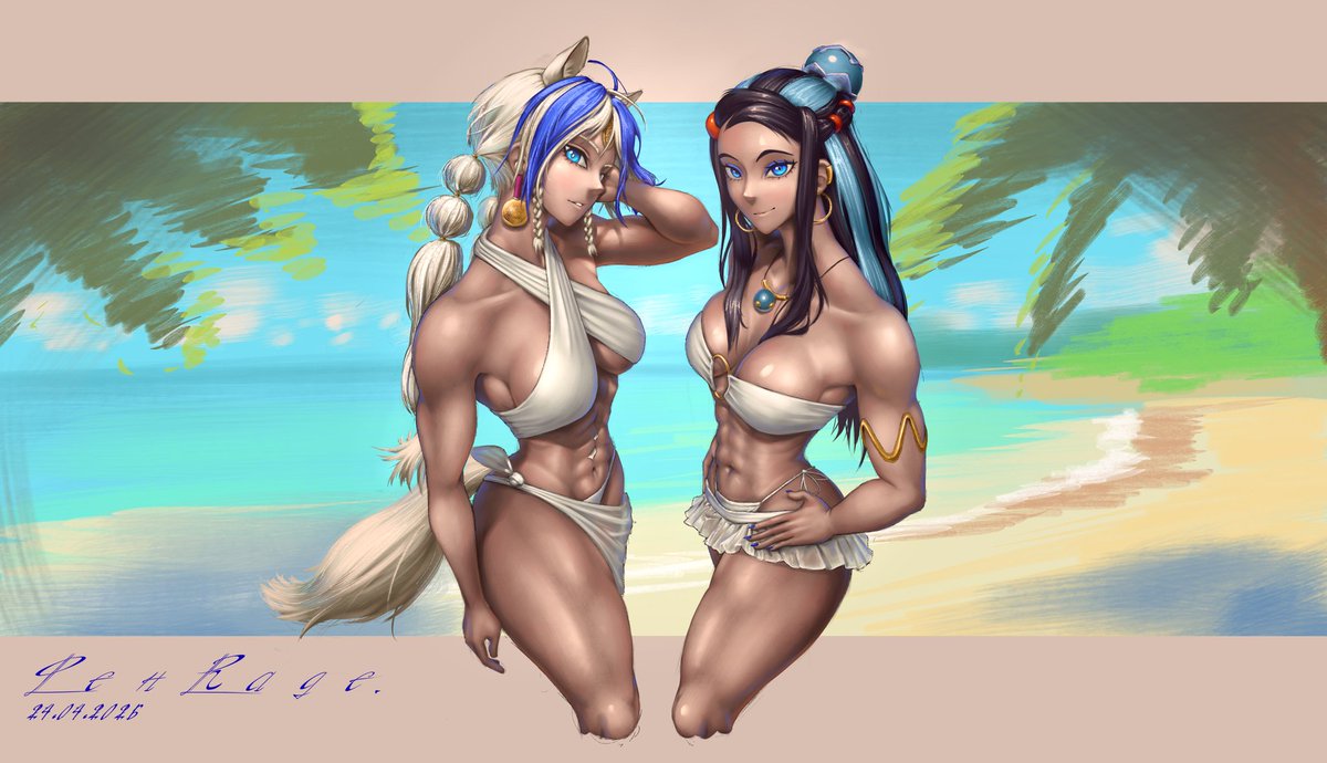 FenaRage's tweet photo. As for me, these two blue-eyed beauties really look good in white swimsuits ✨

#nessa #Pokemon #arclight #ArknightsEndfiel https://t.co/bBsSP3qcZT