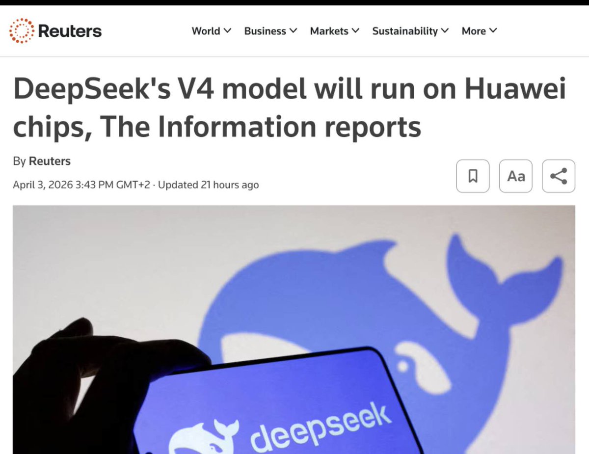 China_Amb_Mdv's tweet image. #DeepSeek unveiled a preview of its new #DeepSeekV4 model series, adapted for #Huawei chip technology, and simultaneously open-sourced the models on April 24. The series includes Pro and Flash versions and delivers strong performance across key benchmarks—especially in reasoning,