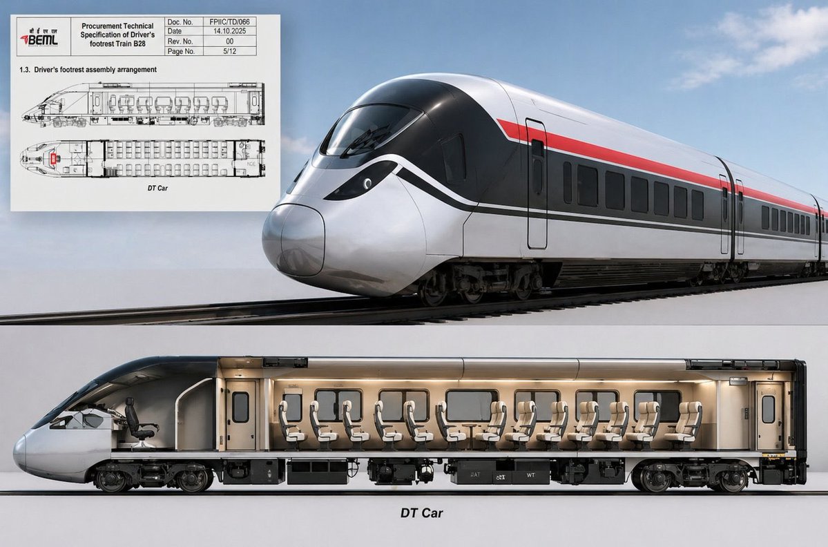 osamundR's tweet image. Prima occhiata al treno ad alta velocità B28 indigeno dell'India. Avrà una velocità massima di 280 km/h. #Railways