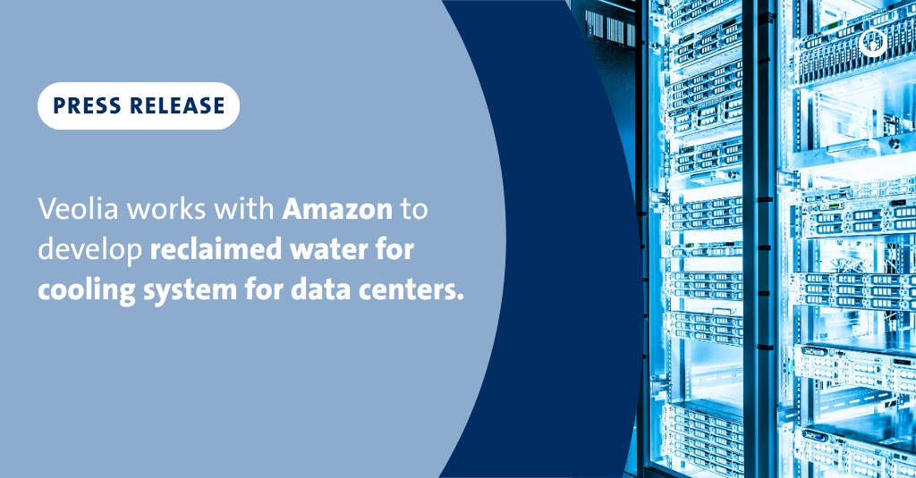 Veolia's tweet image. Veolia is working with @amazon to reduce data center #water use and advance water reuse in Amazon’s #DataCenter operations in Mississippi, contributing to local water resilience while supporting Amazon’s goal to be water positive across its direct data center operations by 2030.