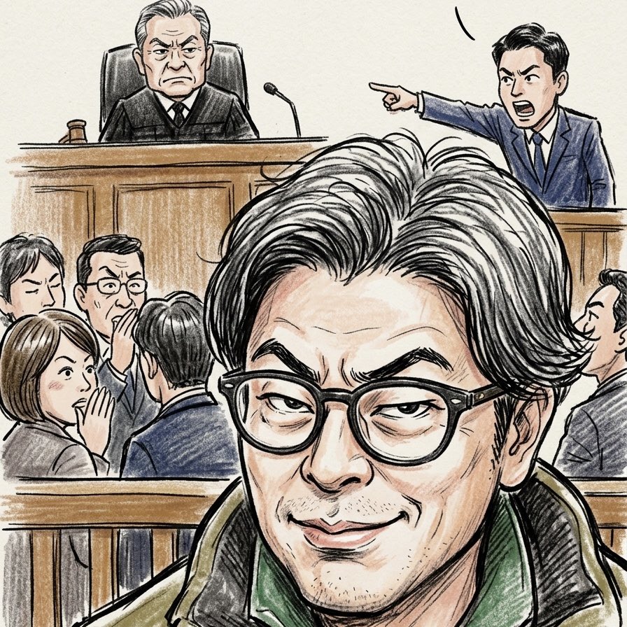 Wakaeya's tweet photo. AIに裁判所スケッチ風にしてもらうという遊び https://t.co/WhvZBakhEd