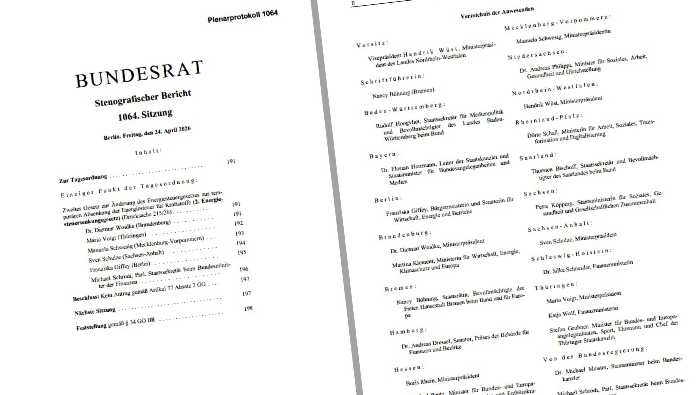 bundesrat's tweet image. Das Protokoll der 1064. #Bundesrat​ssitzung vom 24. April ist online 👇 bundesrat.de/DE/plenum/plen…
Weitere Informationen zur Sitzung finden Sie in #BundesratKOMPAKT bundesrat.de/DE/plenum/bund…