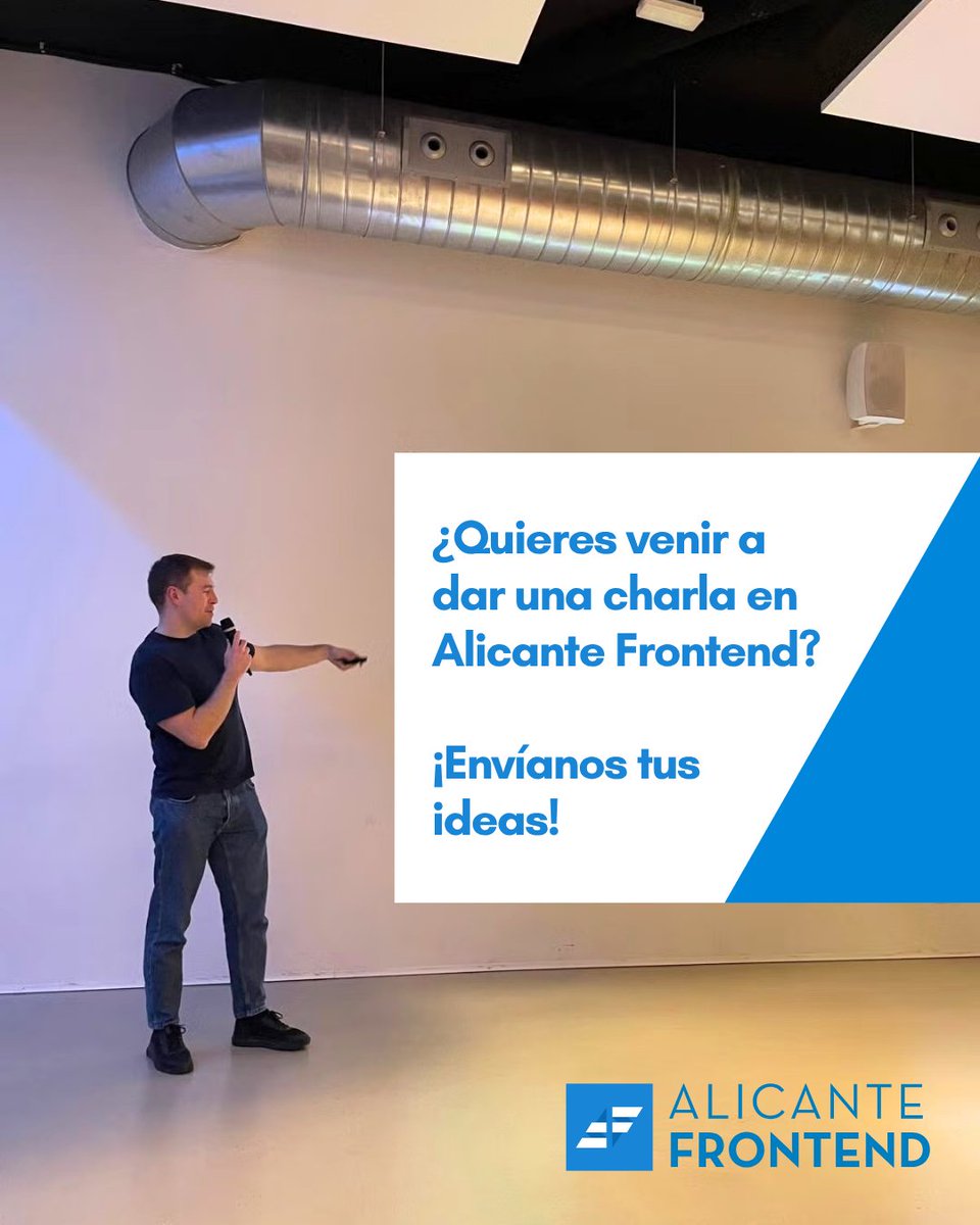 AlicanteFront's tweet photo. Sabemos de sobra que en Alicante hay desarrolladores con muchísimo nivel y por eso tenemos abierto el #CFP de forma permanente.

¿Quieres dar una charla en Alicante Frontend? Pásanos tu idea de charla a través de este formulario:
🔗 https://t.co/2RadeIiDWO https://t.co/VIBCGHMdSU