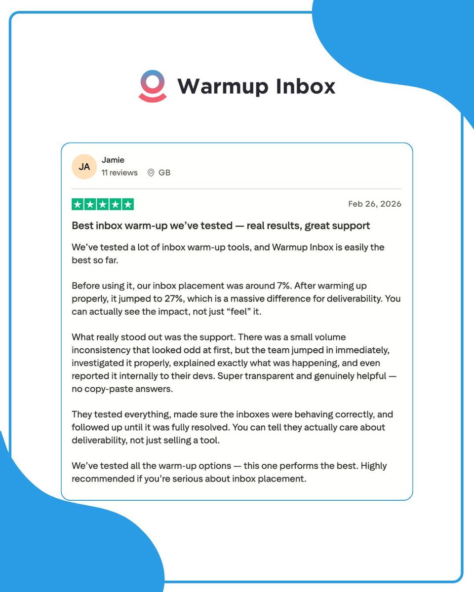 WarmupInbox's tweet photo. Warmup Inbox delivered real results with support that actually cares about deliverability.

Try it yourself 👉 https://t.co/qKNhoaBsrS

#WarmupInbox #EmailDeliverability #InboxPlacement https://t.co/uWFmrP5fcP