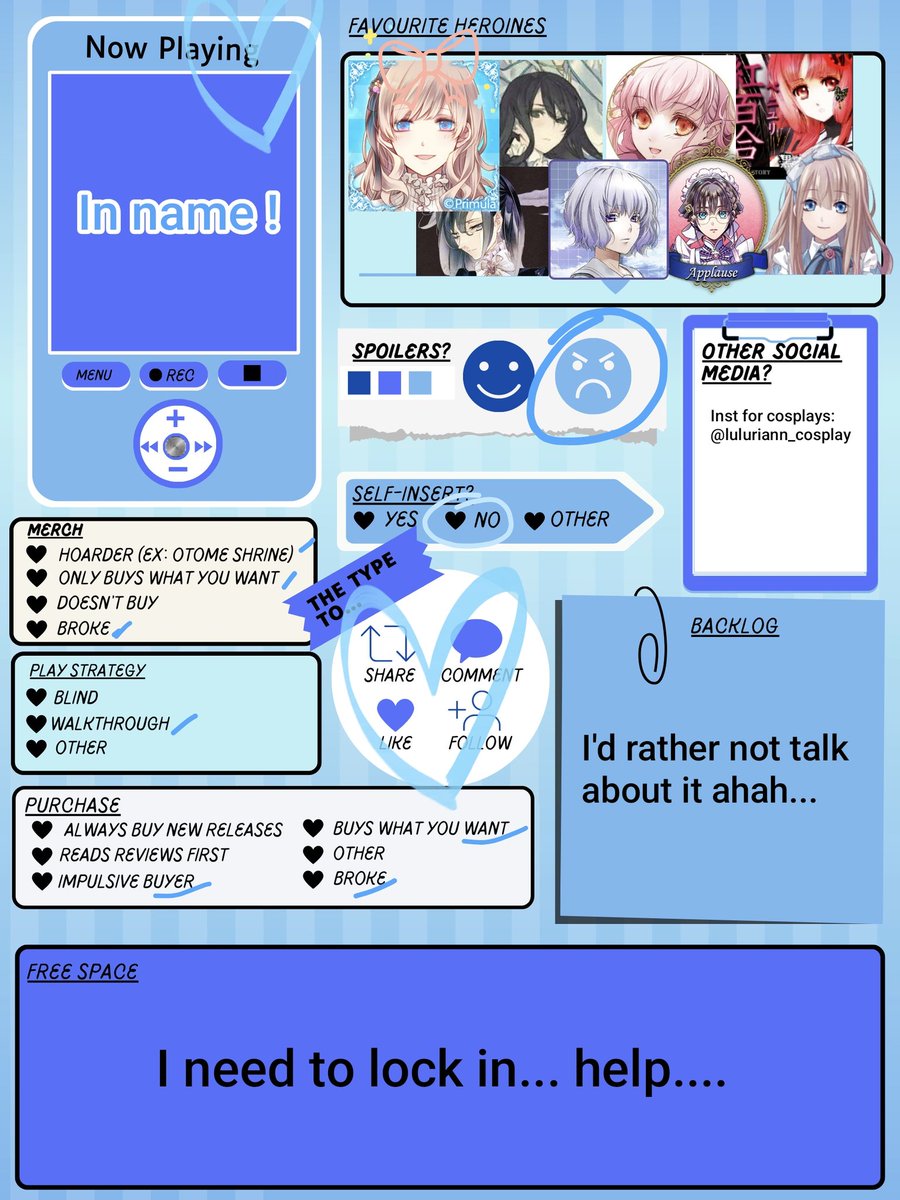 luleean's tweet photo. [OTOME TWT INTRO] 
I'm active again to lock in and do my job (aka work on my backlog). Mostly play in Japanese.

Koilog: https://t.co/Nb8EgOrbYQ
Straw page: https://t.co/OAdmI4v5QX https://t.co/O5pCSXwcvf