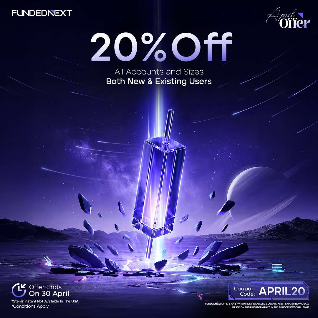 Real__capital's tweet photo. FundedNext is opening an 81-hour window: 20% off
Code: APRIL20.
The code works every time you buy — no cap, any account size, open to new and existing
users.
Two things to know:
• Resets aren’t eligible.
Claim → https://t.co/2TOc2tIfyO https://t.co/Gzy7H6Dqxh