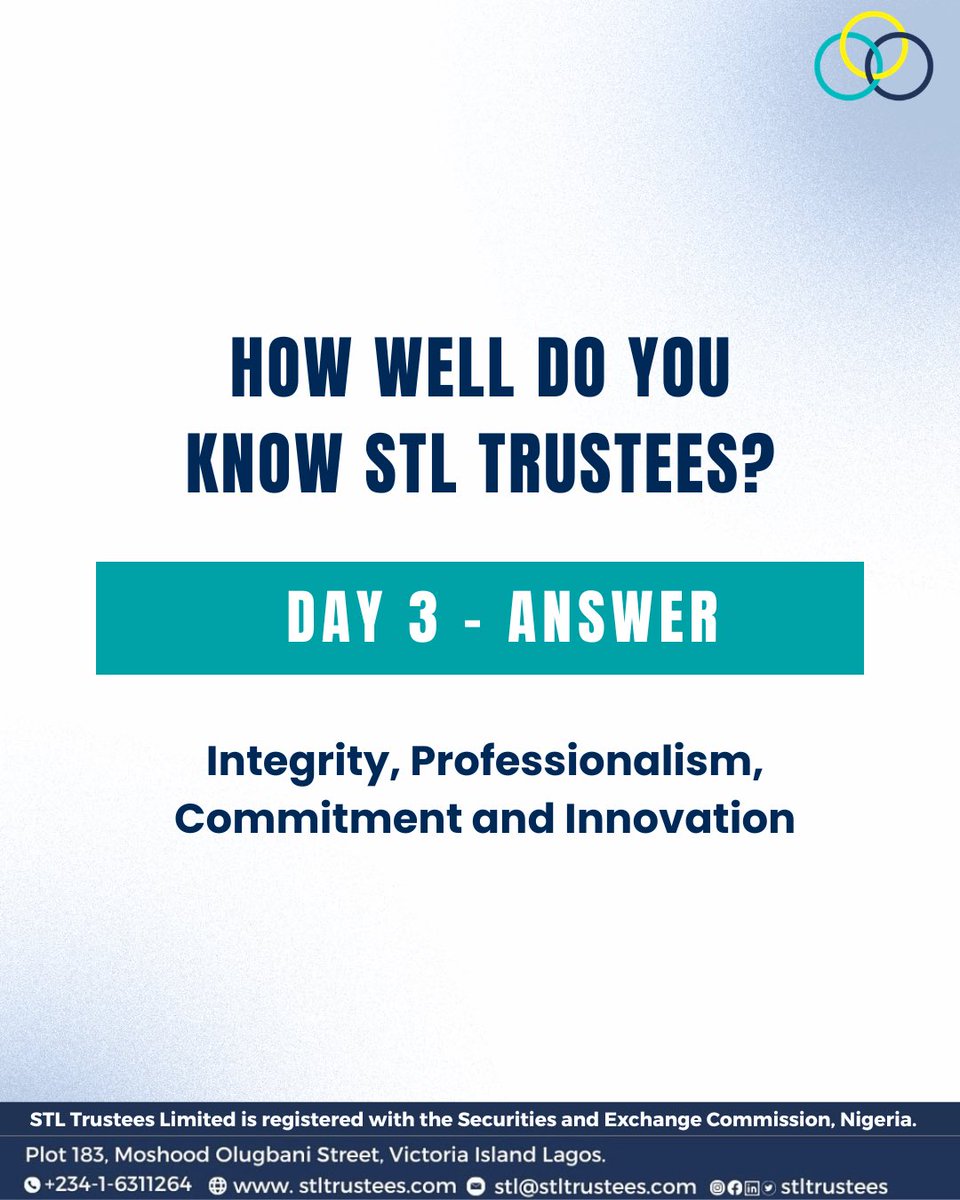 Did you get it right? 

If yes, you might just be one of our lucky winners of ₦50,000! Stay tuned as winners will be picked randomly.

Missed it? Don’t worry, another chance comes your way today. 

#stltrustees #triviachallenge #knowstl #triviaanswers #trustcompanyinnigeria