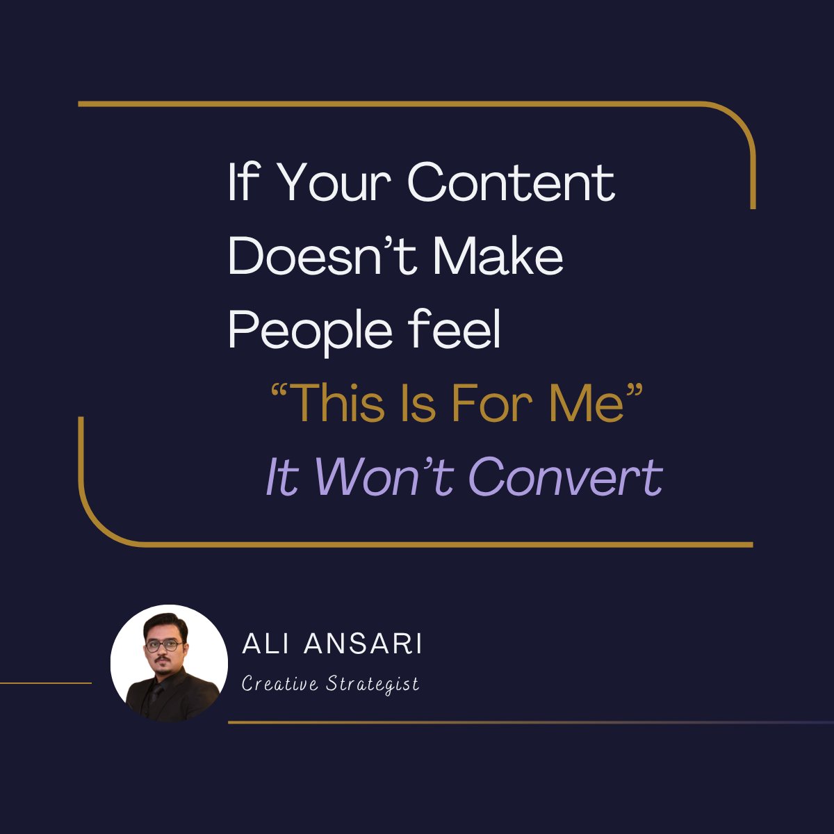 TheAlyAnsary's tweet image. If your content doesn’t feel personal.

It won’t convert.

Broad = ignored
Specific = clients

#ContentStrategy #Consultants #Coaches
#PersonalBranding #CreativeStrategist